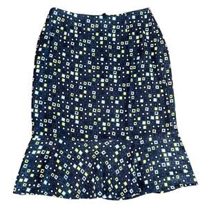 Talbots Pure Silk Navy Blue Geometric Print 100% Silk Skirt Sz 6 Business Career